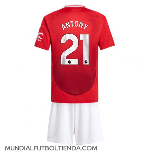 Camiseta Manchester United Antony #21 Primera Equipación Replica 2024-25 para niños mangas cortas (+ Pantalones cortos)